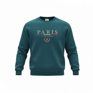 Blue Crewneck Sweater with Paris Embroidery